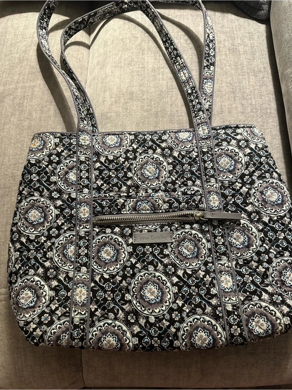 Vera Bradley Black and Gray Quilted Floral Medallion Tote